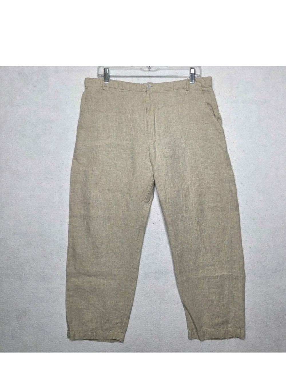Linen Cropped Pants Large Beige Summer Boho Coastal Minimalist Quiet Luxury
